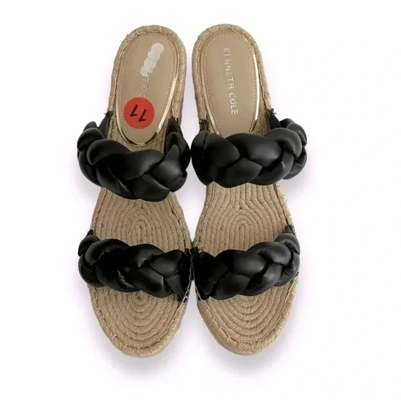 Kenneth Cole Olivia Braided Wedge Espadrille Black Sandal Size 11 NWT - Picture 4 of 9